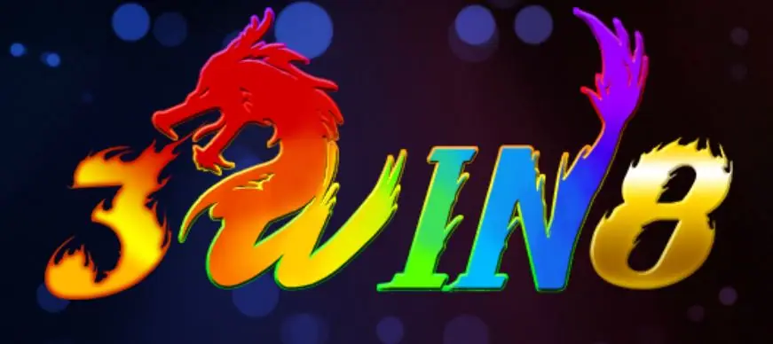 3Win8 logo in rainbow letters with a dragon curling out of the number 3 on a dark purple background