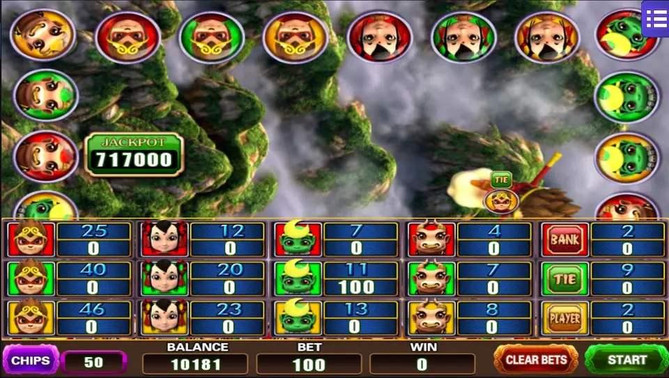 Battle World board with a 100 chip on the green crescent creature at 11, different odds from the first round, balance 10181 and a Clear Bets button