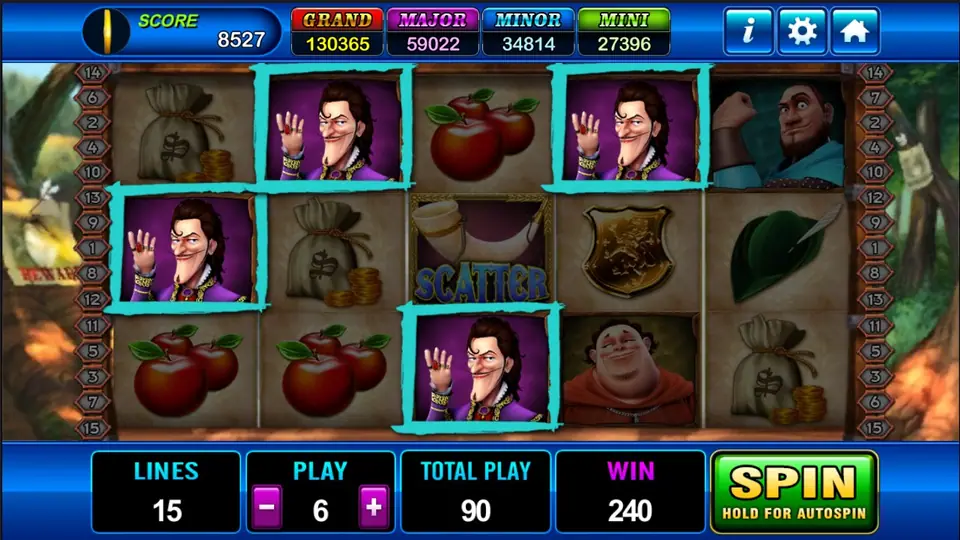 Robin Hood win with four nobleman symbols framed in turquoise across the reels and a WIN of 240